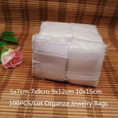 100pcs/lot Organza Drawstring Bag Jewellery Bag Jewelry Packaging Display Bags For Wedding Party Decoration Organza Jewelry Bags