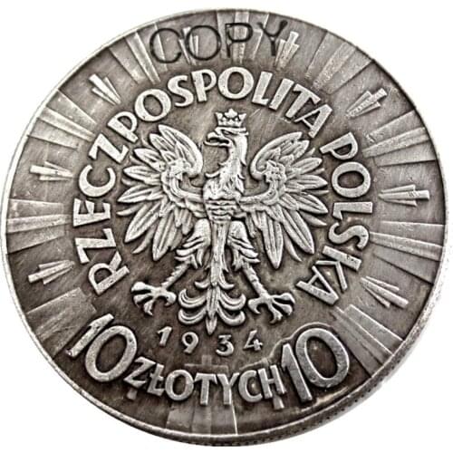 1934 Poland 10 Zlotych Silver Plated Copy Coin