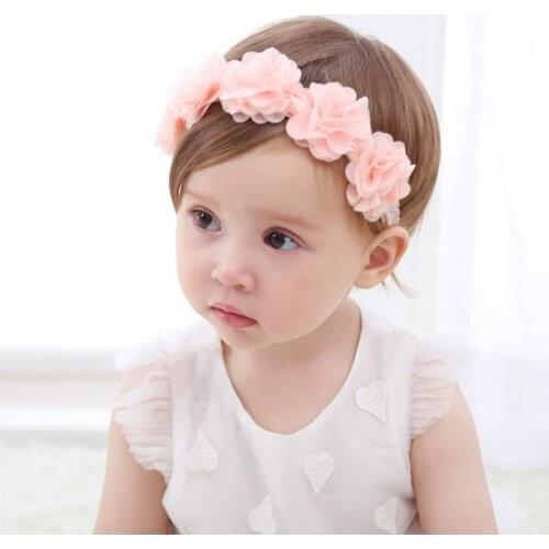 1pce New Baby Flower Headband Pink or White Ribbon Hair Bands Handmade DIY Headwear Hair accessories for Children