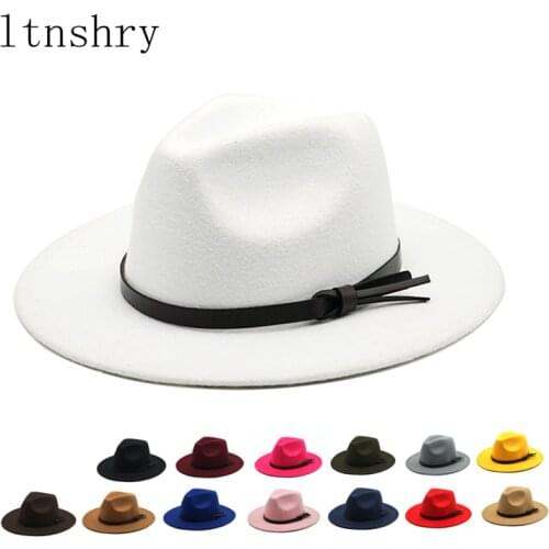 2020 fashion Jazz Hat Lady Autumn Winter Hat Women Fedora Hat Men Wide Brim Felt Cap Female Chapeau Imitate Wool Cap Male