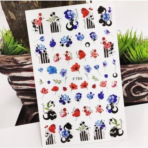 3D Nail Stickers Color Flowers Letter Line Stickers for Nail Autumn Design Sticker for Manicure Slider Decal Nail Art Decoration
