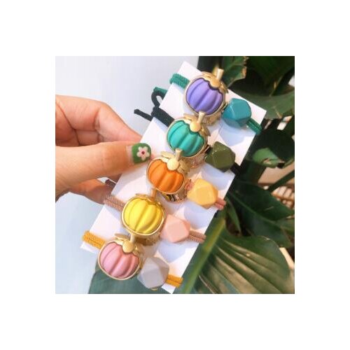 60pcs/lot DIY Multi Acrylic Pumpkin Hair Band High Resilience Cartoon Square Rubber Bands Hair Styling Tools Accessories HA820
