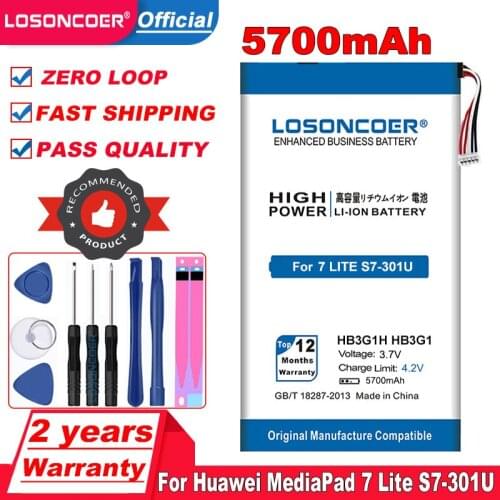 LOSONCOER 5700mAh HB3G1H HB3G1 Battery For Huawei MediaPad 7 Lite S7-301u T-Mobile Springboard 301w 302 303(7 Inch) 701 931