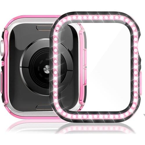 Diamond 6D Dazzling Carving PC Double Row Diamond Tempered Glass Case for Apple Watch Series 38MM 42MM For IWatch 5 4 40mm 44mm