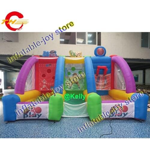 Free shipping 3 in 1 carnival inflatable sport game for sale, cheap inflatable basketball, inflatable football rugby shooting