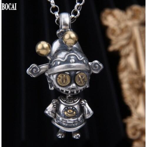 BOCAI 2021 Fashion Real S925 Silver Fortuna Doll Pendant for Man and Woman Personality Retro Sorcerer Cute Cartoon Doll Pendant