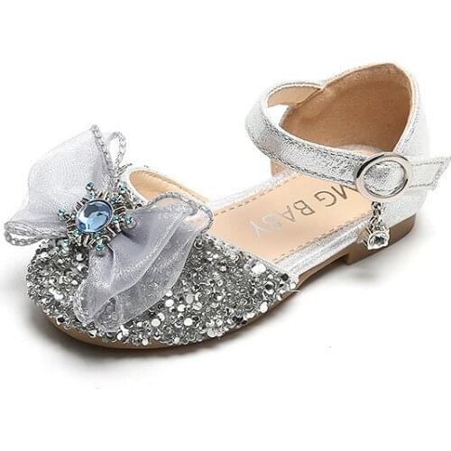 Girl Sandals Western Style Princess Shoes 2021 New Toes-capped Crystal Girl Performance Shoes Fashion Flats Mesh Sweet for Party