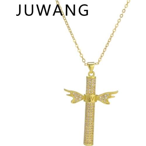 Lucky Female Cross LOVE Crystal Pendants Shiny Cubic Zirconia Long Necklace Chain for Women Men Mujer Accessories Jewelry