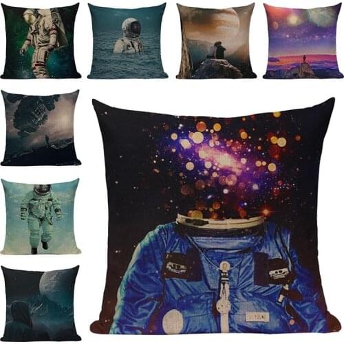Space Astronaut Printed Cushion Cover Cotton Linen Pillow Cases Sofa Decorative Cushions Chair birthday party Decor Cushions