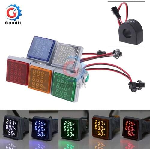 3 in 1 Digital Voltmeter Ammeter HZ Hertz Frequency Meter AC 60~500V 22mm Current Voltage Indicator Tester Amp Signal Light LED