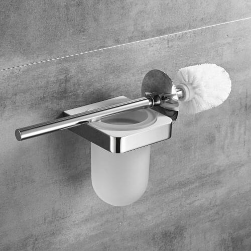 Toilet Brush Holder Chrome with Frosted Glass Cup WC Borste Clean Wall Bathroom Accessories Toilet Brush Set Bath Hardware 5788
