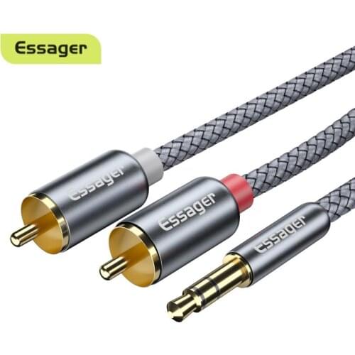 Essager RCA Aux Cable 3.5mm Jack To 2 RCA Audio Cable 3.5 Mm To 2RCA Male Adapter Splitter For TV Box Apple Tv Speaker Wire Cord
