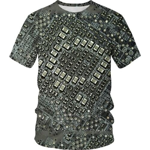 New Fashion Mens T-shirt 3D Print Electronic Chip Personality Oversized Short-Sleeved t-shirt for Men Harajuku Clothes