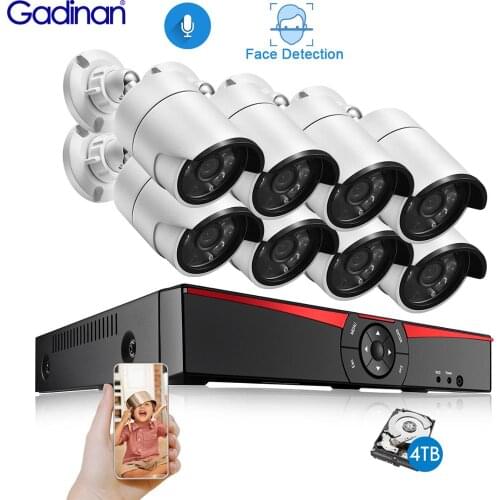 Gadinan Face Detection Capture 8CH 5MP POE NVR Security Camera System Audio Record IP Camera Outdoor CCTV Video Surveillance Kit