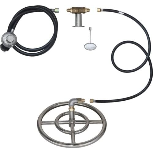 Kit Control Sytem Regulator Brass Control Valve for Outdoor Fire Pit, Fireplace with 12" Double Ring Burner Set Propane Burner