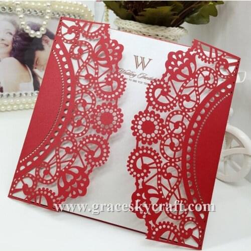 20pcs/lot free shipping hollow laser cut lace paper wedding invitations cards with inner blank paper for party invitation