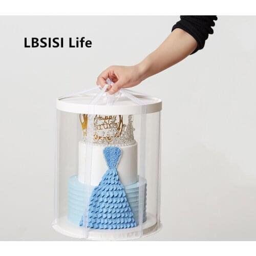 LBSISI Life 4 6 8 10 Inch Transparent Cake Box Birthday Wedding Christmas Party High Round Cake Packaging Box