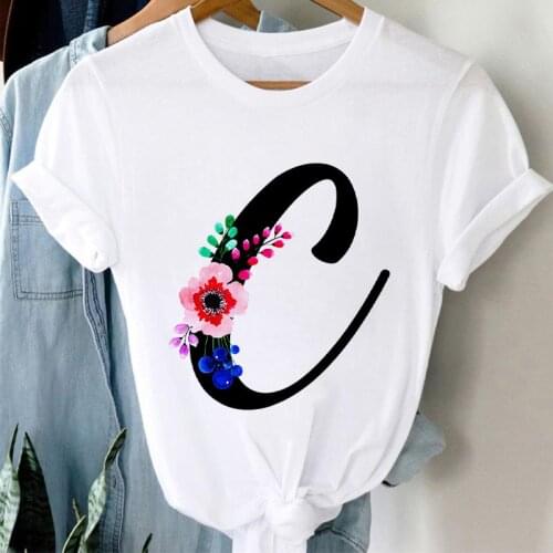 Summer T-shirts 26 Customize Letter T-shirts Fancy letter graphic t shirt Fashion Tops Tees Casual Short Sleeve Female T-shirt