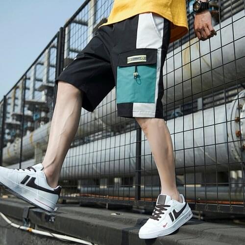 2021 New Casual Mens Knee-Length Pants Man Cool Summer Shorts Patchwork Trousers Pants Homme Cargo Elastic Waist Jogger Shorts