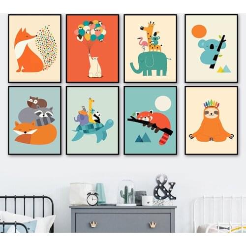 Elephant Raccoon Fox Koala Bear Cartoon Wall Art Canvas Painting Nordic Posters And Prints Wall Pictures For Living Room Decor