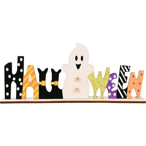 Halloween Boo Trick Or Treat Wooden Letter Desktop Ornament Halloween Party Festival Bar Home Decoration Table Decor Supplies