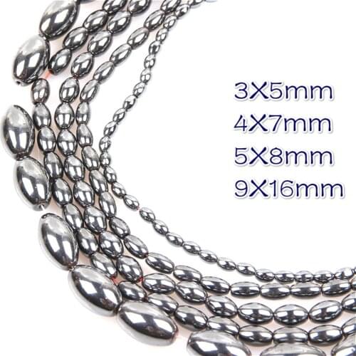 Natural Hematite Egg-shaped Loose Beads Black Magnet Oval Beads For Making Jewelry DIY Bracelet Necklace Accessories 16 Inch