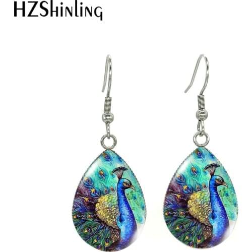 New Animal Oil Paintings Unicorn Owl Tiger Parrots Swans Peacock Dear Drop Fish Hook Earrings Handmade Gifts