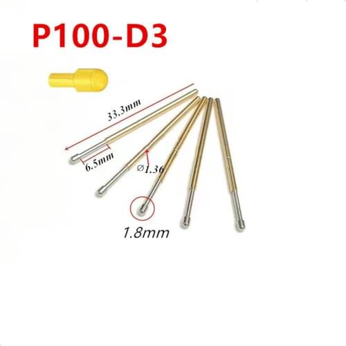 100PCS P100-D3 large round head spring test probe with outer diameter of 1.8mm and length of 33.35mm ICT thimble