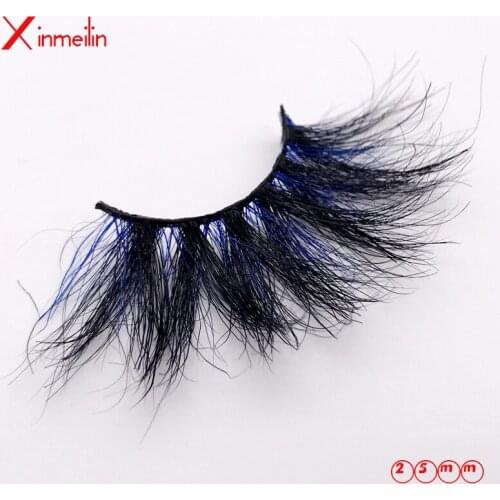 25mm 3D Blue black mix mink fake lashes beauty natural individual false eyelashes Makeup thick fluffy lash extension supplies