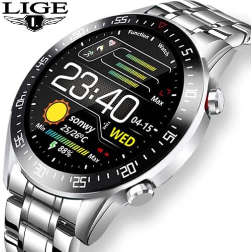 LIGE 0160 Luxury Men Smart watches Full Circle Design Touch Screen Display IP68 Waterproof Fitness Sports Reloj Smart Watch +Box