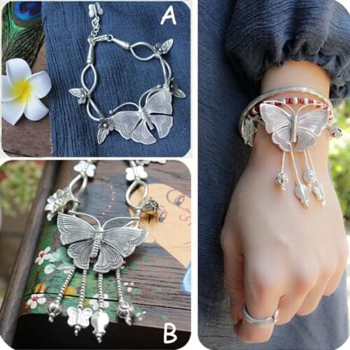 Handmade silver color butterfly bracelet s990 Sterling silver color butterfly bracelet personality Gift Thai silver bracelet