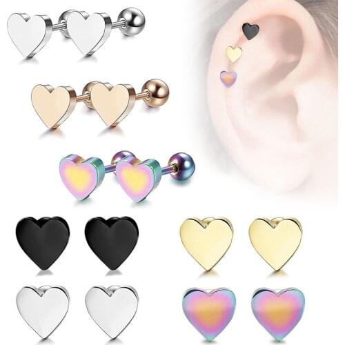 2pcs Hot sale Cartilage Earrings Piercing Tragus Ear Stud Earings Jewelry Heart Shape