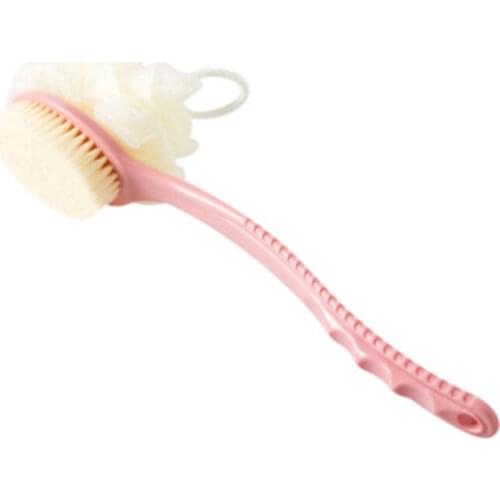 Body Brush with Bristles and Loofah Back Scrubber Bath Mesh Sponge with Curved Long Handle for Skin Exfoliating Massage Tools EK