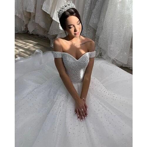 Beaded Wedding Dress Off the Shoulder Custom Made Ball Gowns Tulle dresses Bridal Dresses 2020
