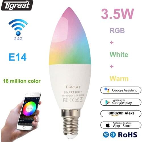 Tigreat Smart Bulb WiFi Light 3.5 4.5W E14 RGB+W+C Smart Light wifi Bulb Lamp Timer Voice Remote Control Tuya Smart life App