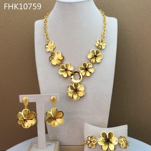 Yuminglai Flower Design Jewelries Gold Color Afrian Luxury Jewelry Set for Women FHK10759