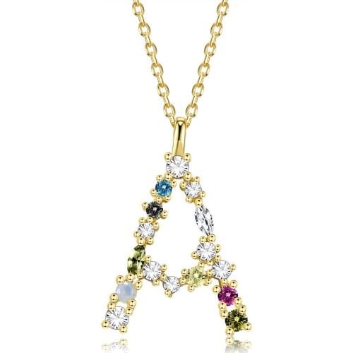 ZEMIOR 925 Sterling Silver Necklace For Women Gold Letter M Pendant Initial F 26 Alphabet Necklaces Opals Zirconia 2021 Jewelry