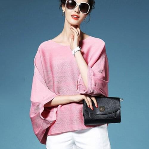 2019 Autumn New Fashion Women Shirts Solid Color Wild Casual Bat Sleeve Ladies T Shirts Three Quarter Sleeve Women Clothing