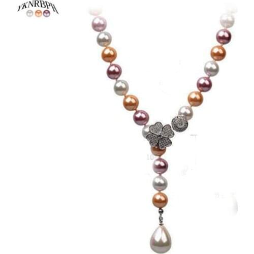 YKNRBPH Multicolor Natural Pearl Sweater Chain For Womens S925 Sterling Silver Bride Weddings Pearl Necklace Jewelry
