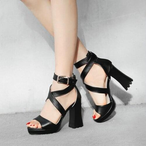 Sianie Tianie Open Toe Summer Woman Shoes Cross-strap Yellow White Platform Block High Heels Sexy Women Sandals Big Size 47 48