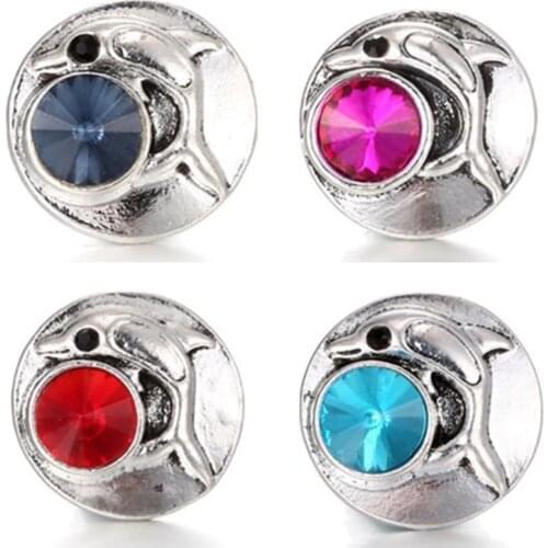 10pcs/lot New Snap Jewelry Elegant Crystal Dolphin Snap Buttons for 18mm 20mm Snap Bracelet for Women