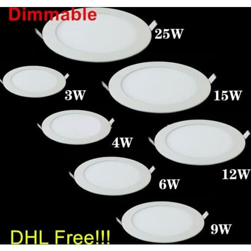 10pcs/lot Dimmable Ultra thin 3W/4W/ 6W / 9W / 12W /15W/ 25W LED Ceiling Recessed Grid Downlight / Slim Round Panel Light