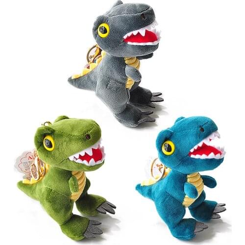 13cm Cute Cartoon Dinosaur Plush Toy Pendant Super Soft Stuffed Doll Dinosaur Pendant With Metal Keychain For Children Boys Show