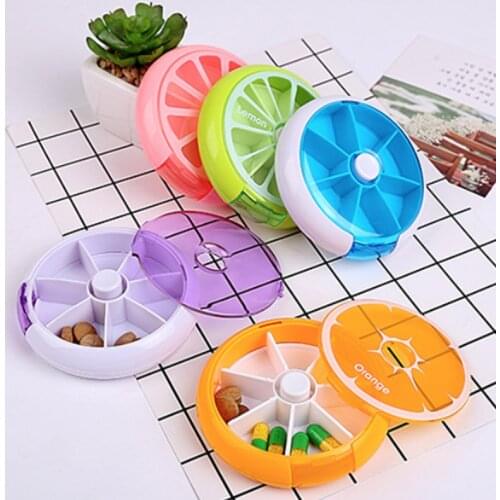 7 Days Pill Storage Box Portable Circular Compartment Button Rotating Small Storage Box Travel Carry-on Pill Organizer Box