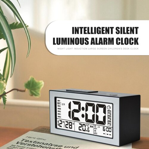 Household Large Screen Silent Temperature Date Display Alarm Clock with Light Digital Clocks