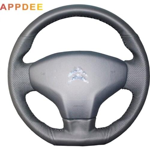Handsewing Black Artificial Leather Steering Wheel Covers for Citroen Elysee C-Elysee 2014 New Elysee