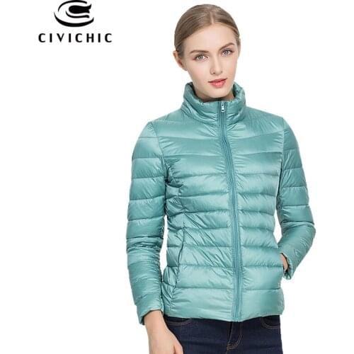 CIVICHIC Lady Fashion Colorful Autumn Winter Ultra Light Down Jacket Woman Plus Size Short Thin Warm Coat Soft Outerwear DC512
