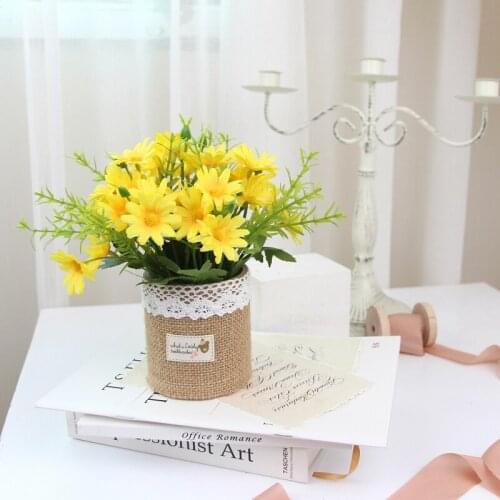 Desk Decor Artificial Daisy Bonsai Fake Flower Potted Ornaments Home Garden Decoration Burlap potted Flower Party Decor Props