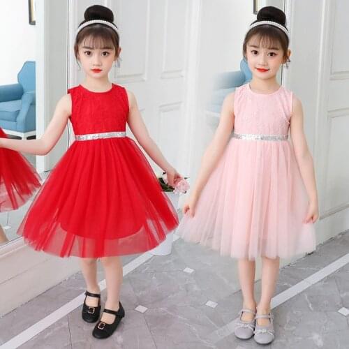 Girls Party Dress 2021 New Summer Kids Clothes Sleeveless Lace Princess Birthday Dance Dresses DT441