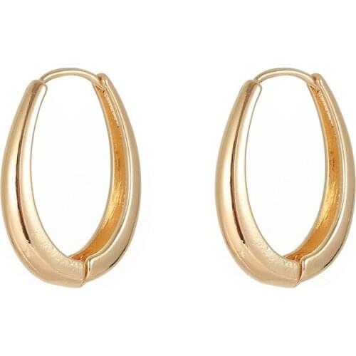 18k Gold Plating Geometric U Shape Circle Round Clip On Earrings Plain Oval Huggie Earrings